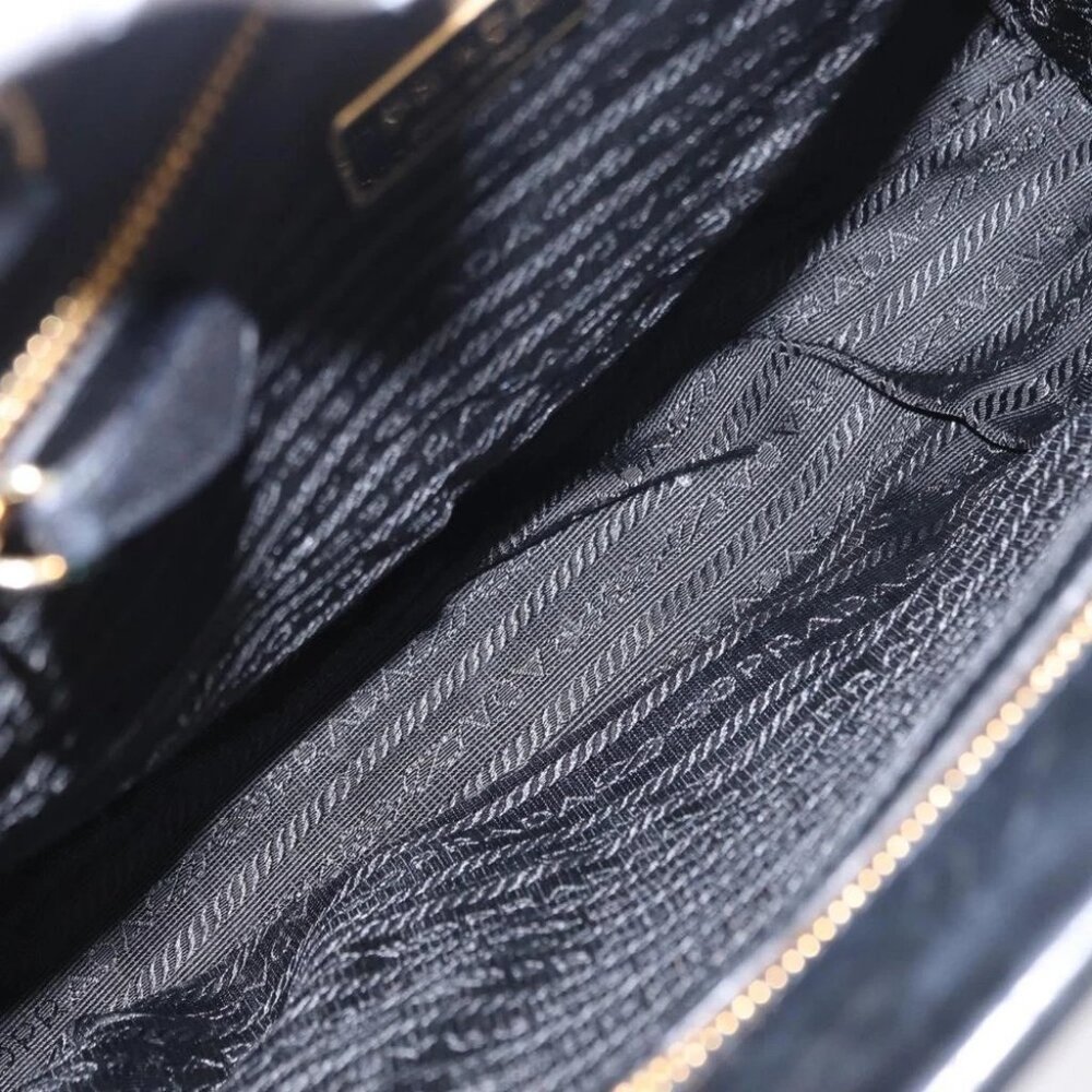 PRADA Hand Bag Leather Black Gold - Picture 14 of 16